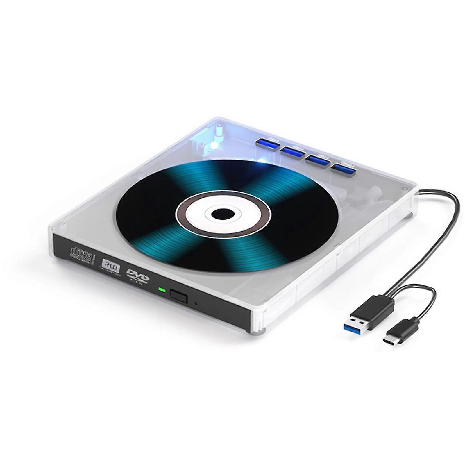 Cross-border wholesale mobile multi-function optical drive SD/TF/USB7 in 1 computer notebook DVD burning external optical drive - transparent DVD burn