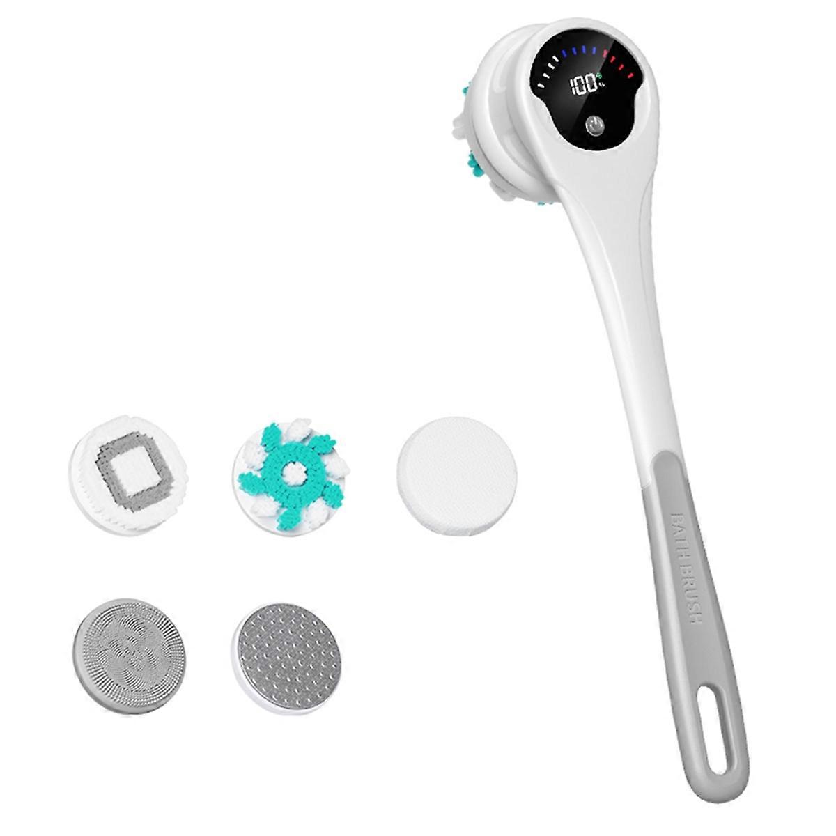 Electric Bath Brush Lazy Back Scrub Bath Scrubbing Brush Grey