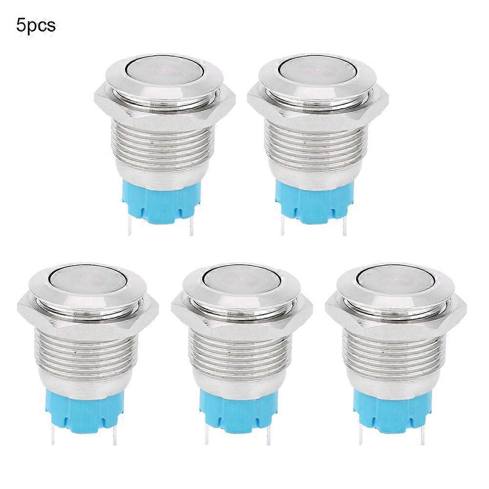 5pcs 16mm Push Button Switch 2 Pin Normally Open Flat Head Metal Waterproof Button Switch