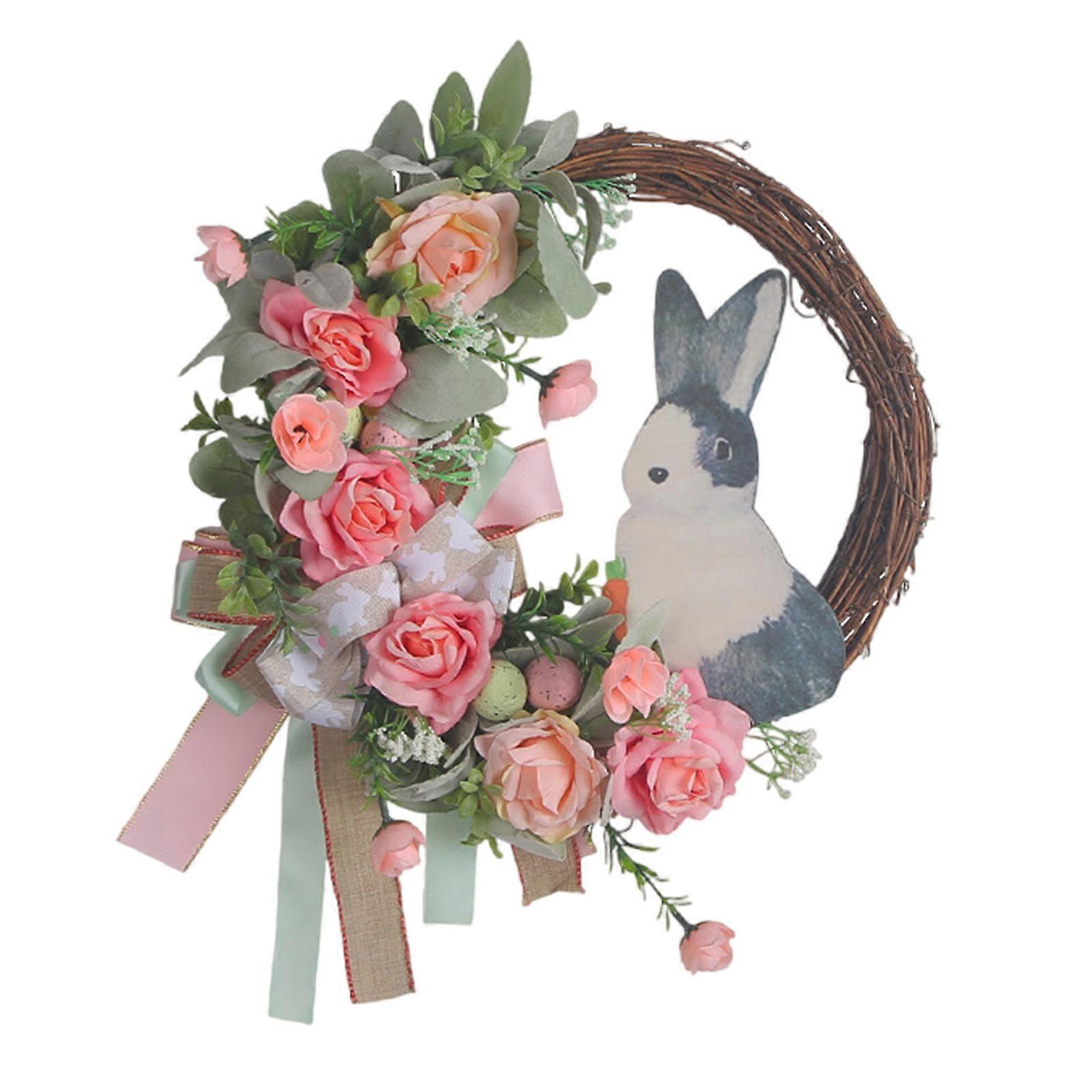 Decorative Easter Rabbit Wreath Decoration for Front Door or Wall with Artificial Rabbit Eggs Spring Ornament
