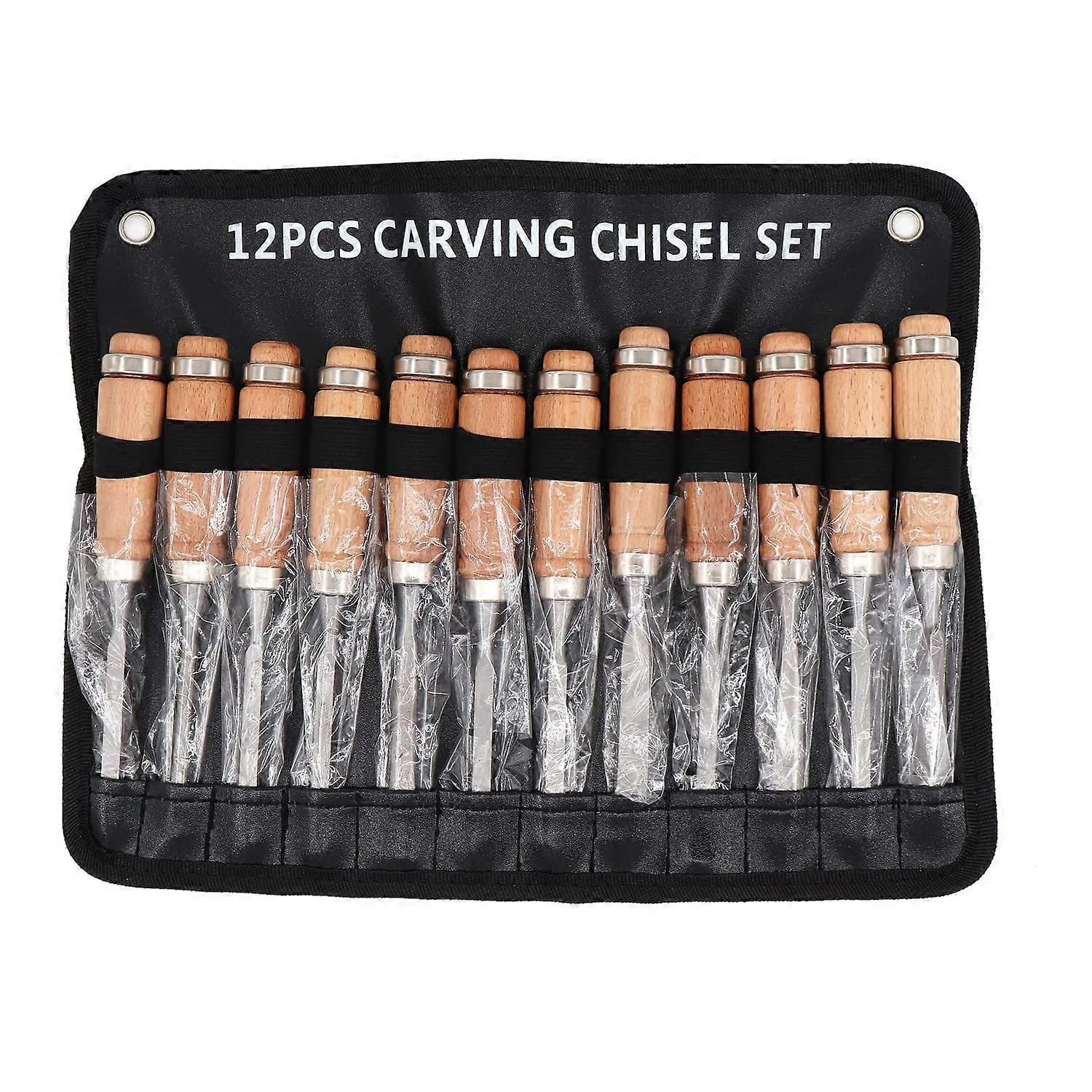 Wood Carving Tools Set of 12 High Carbon Steel Chisels with Storage Case for Detail Work and Sculpting