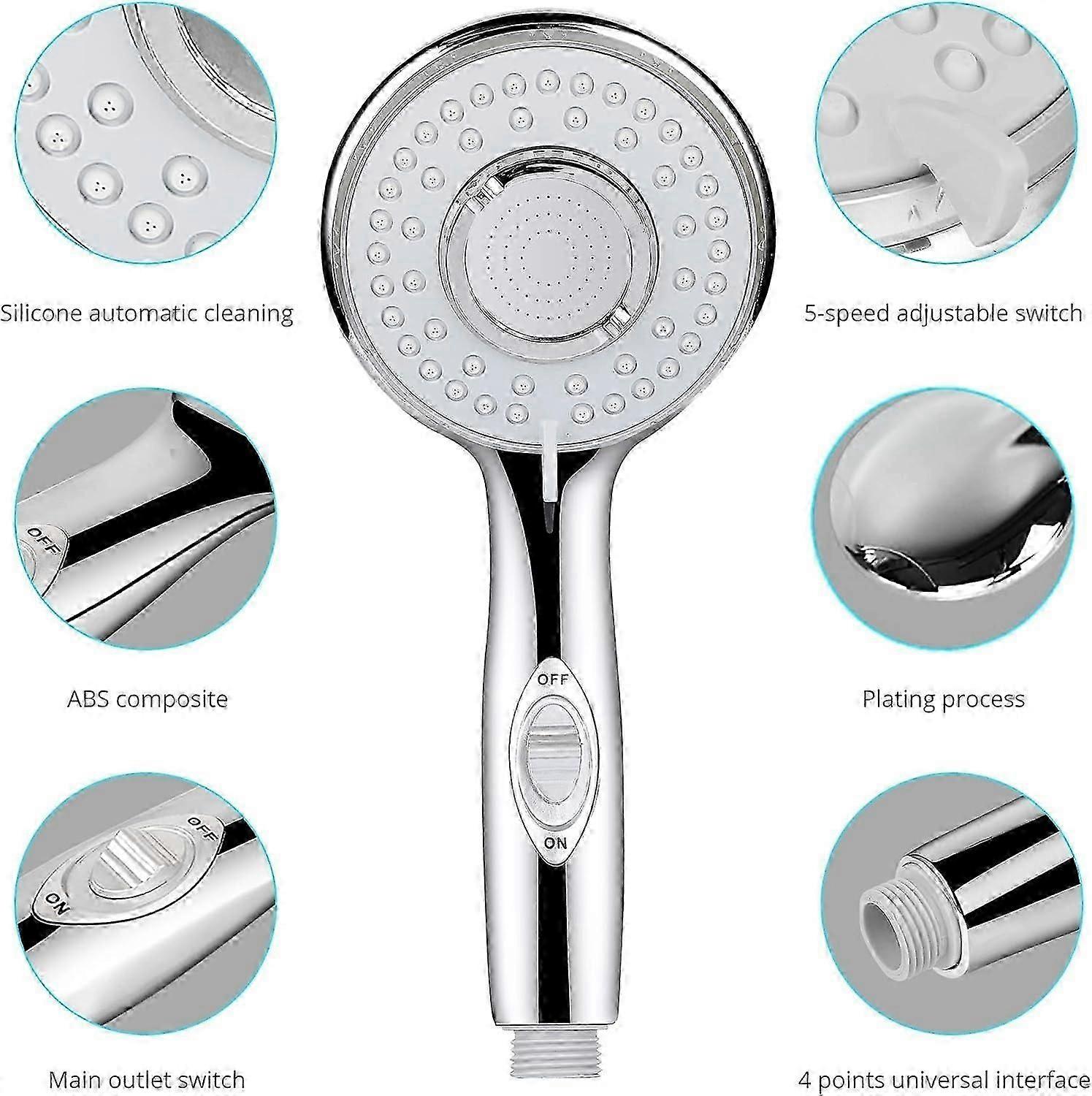 Shower Head, Universal High Pressure Shower Head, 5 Water Saving Modes and Hand Shower Switch Button