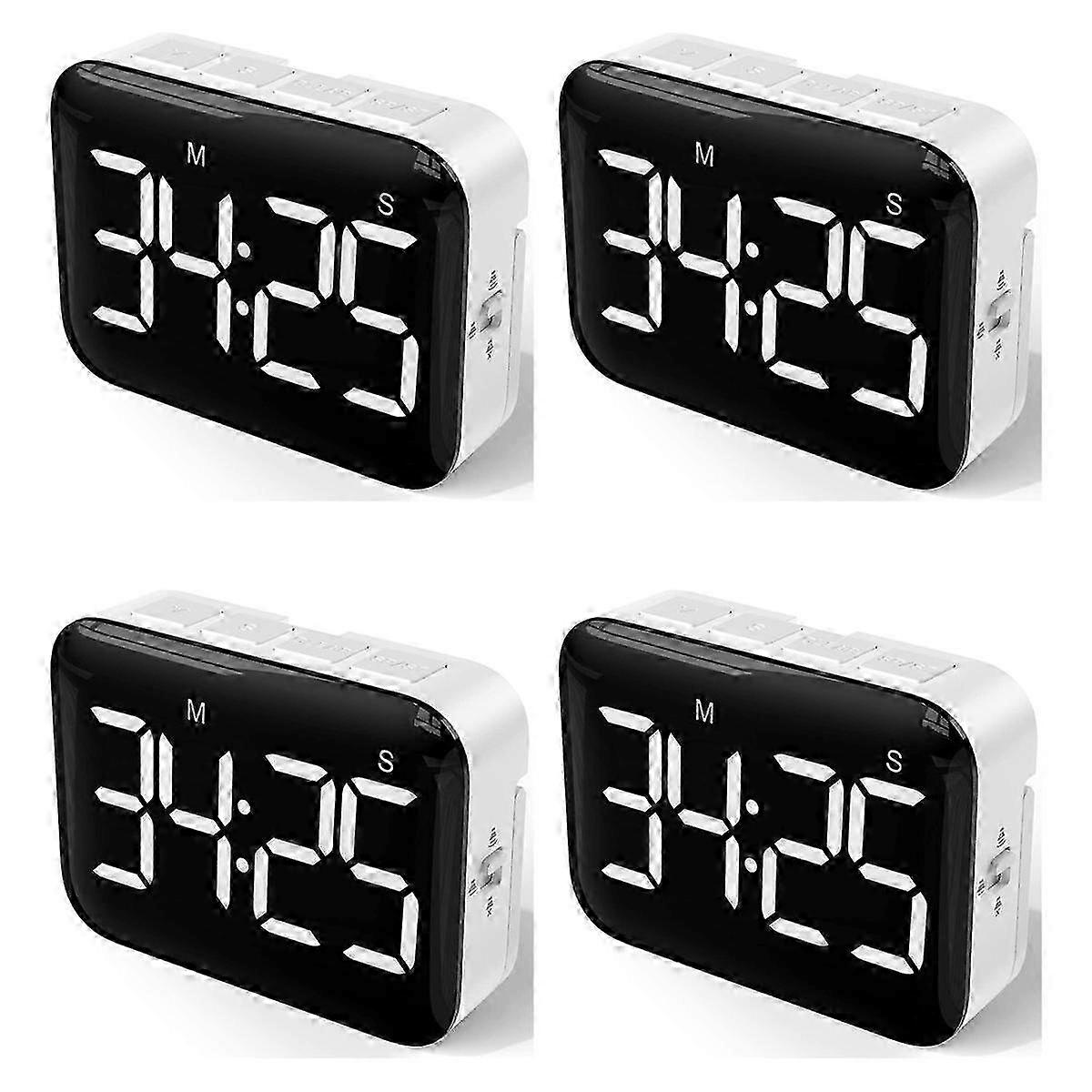 4 Pack Digital Kitchen Timer, Magnetic Countdown/Up Timer with Large LED Display & Loud Alarm