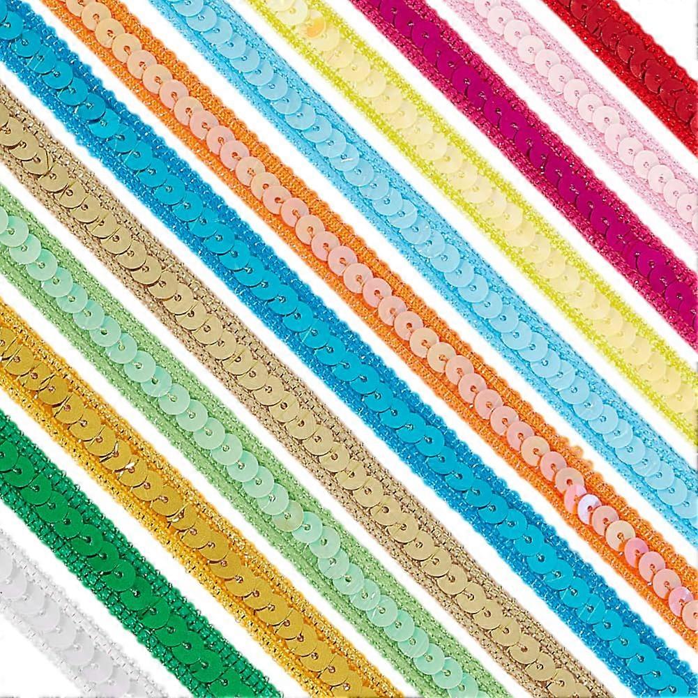 12 Colors Sequin Ribbon Trim 0.5 Inch Flat Strip for Craft Projects, Costume Decoration, and DIY Accessories