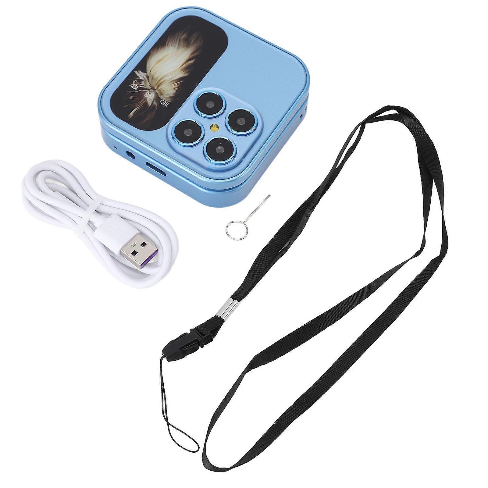 2G Flip Tiny Cell Phone for Seniors Dual Nano SIM FM Radio Media Player LED Flashlight HD Rear Camera Flip Smallest Mobile Phone with Lanyard Blue