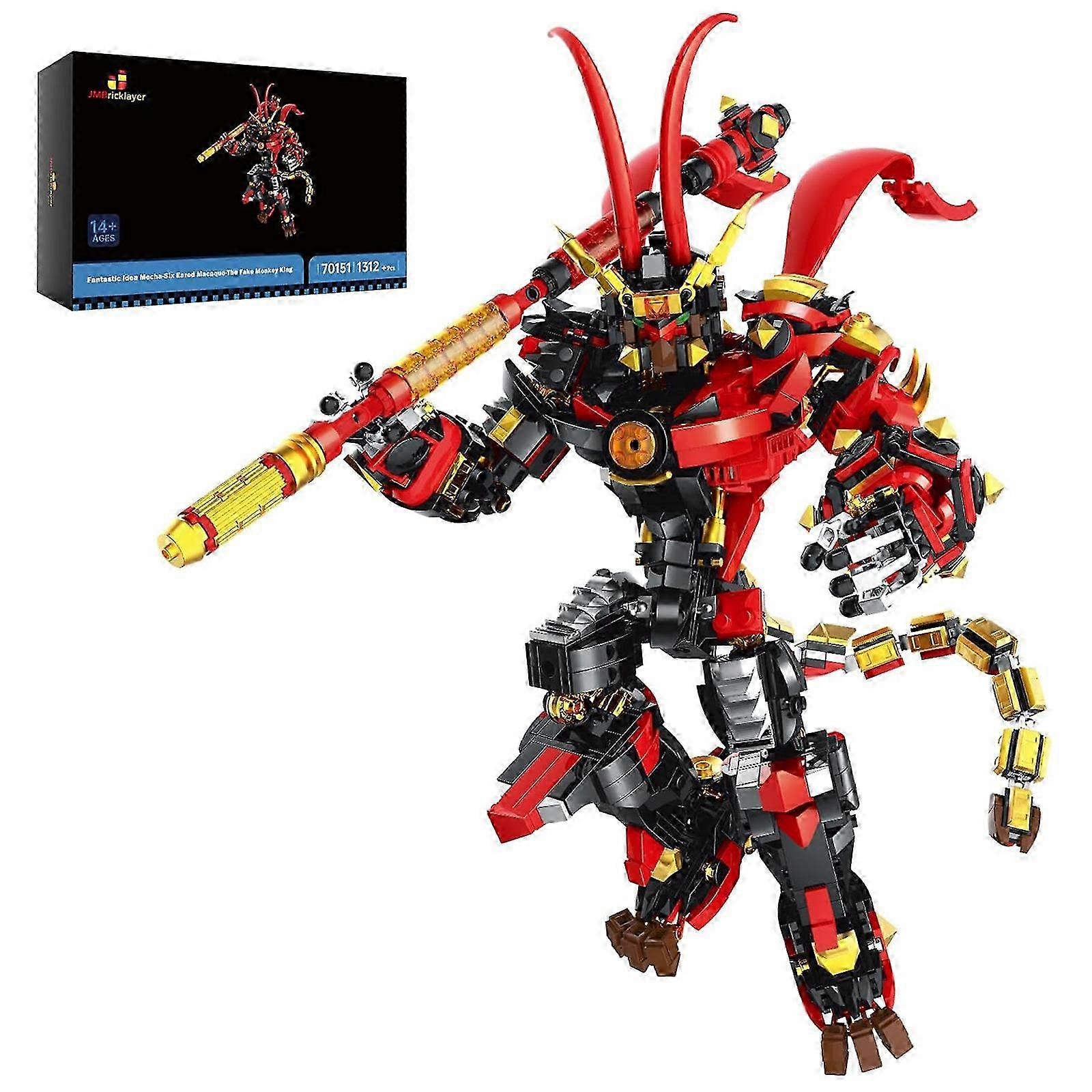 Building Block Set for Mech Robots, Flexible Joint Action Figures Toy Inspired by Monkey King, Hero Warrior Chinoiserie Mecha Model Collecti