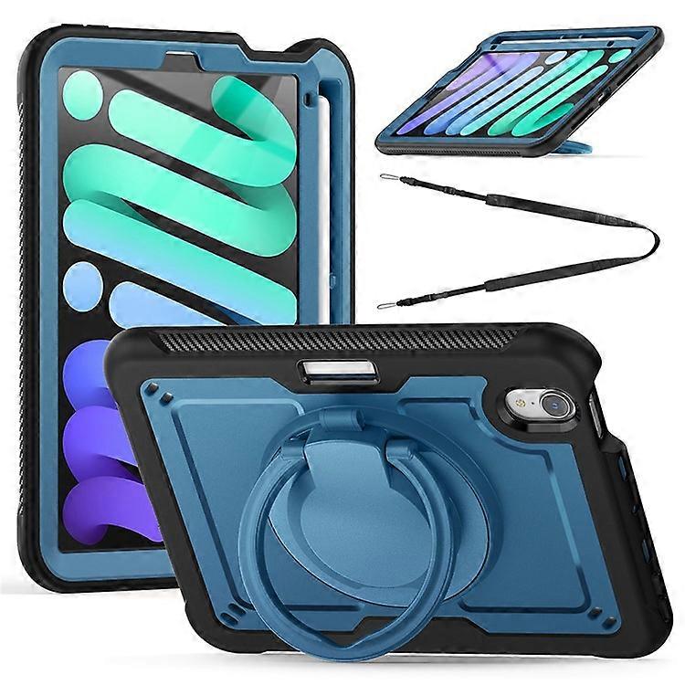 Compatible For iPad mini (2024) / (2021) Case Rotating Kickstand PC + TPU Shockproof Tablet Cover with Shoulder Strap