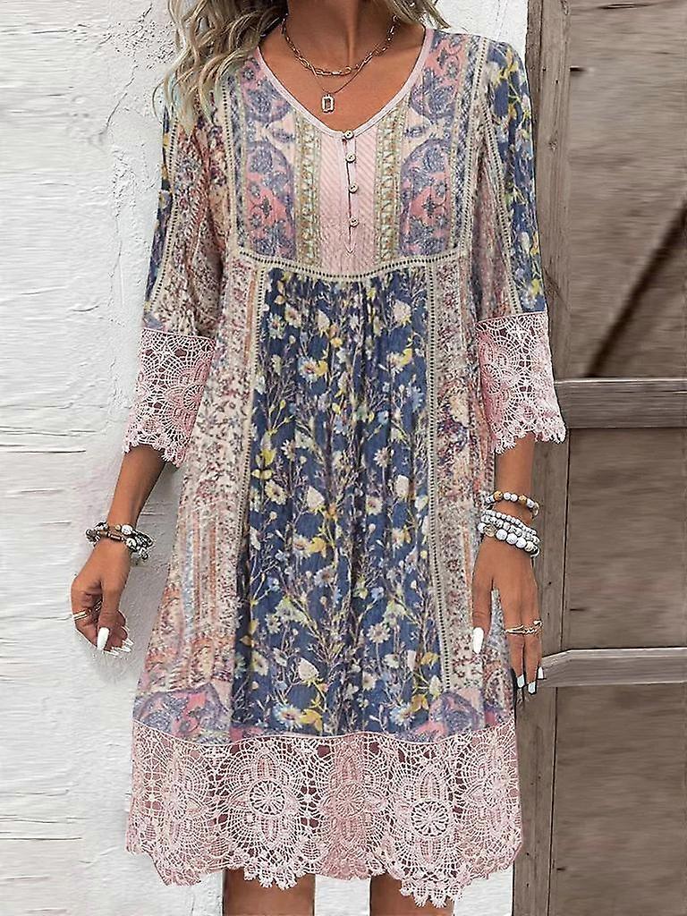 2024 new spot cross-border foreign trade European and American women's clothing spring and summer hot-selling retro printed lace dress