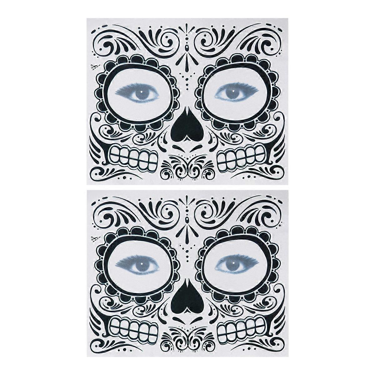 Waterproof Temporary Skeleton Face Stickers for Halloween Parties Anyone to Wear 2Pcs