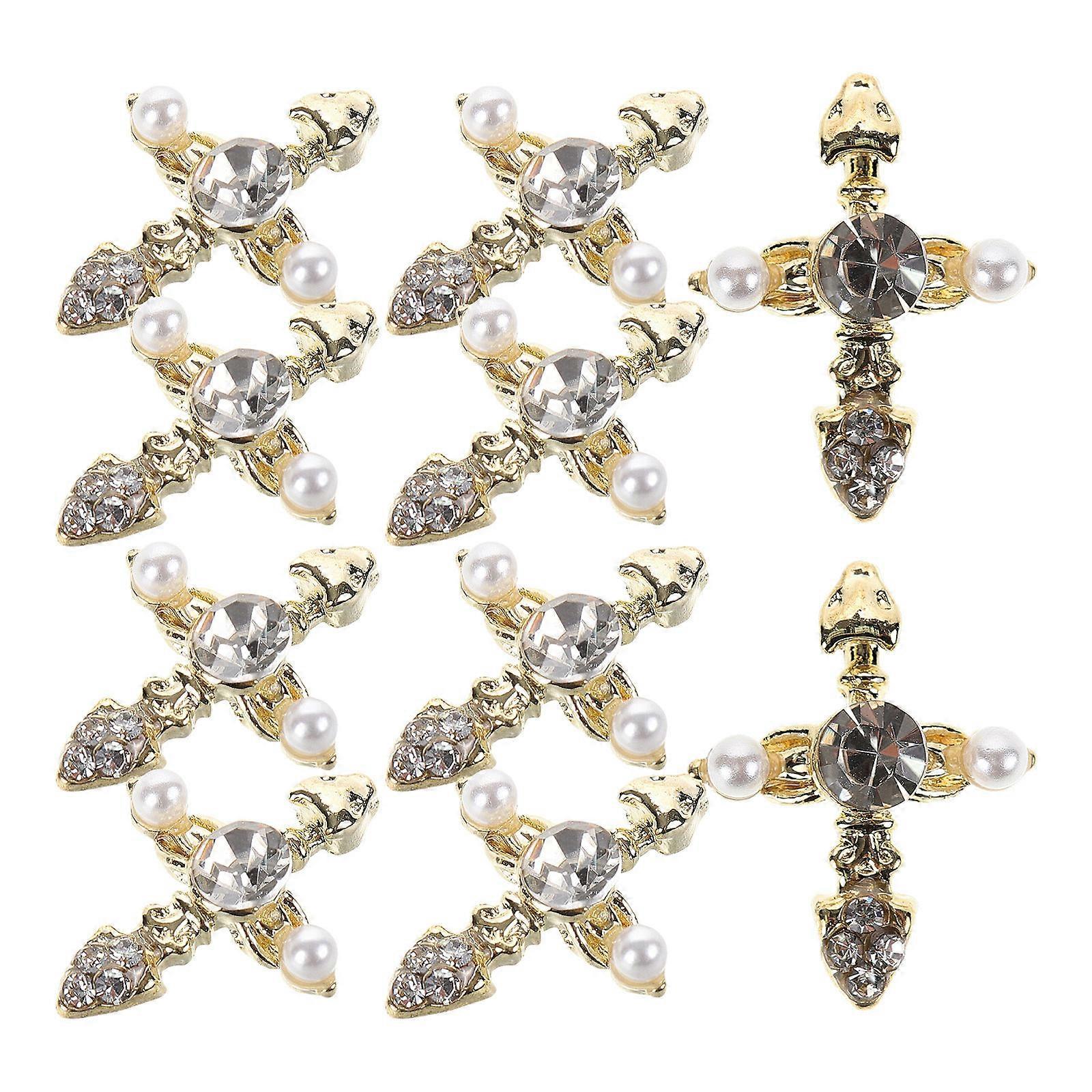 ネイル用合金チャームクロス型ネイルデコレーション用品DIYネイルアートネイルサロンプロフェッショナルキュービックジルコニア10個