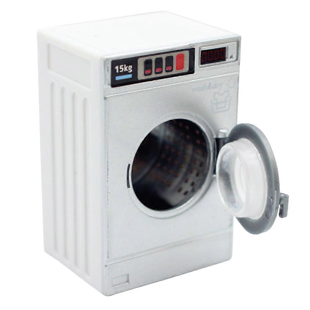 Dollhouse Mini Washing Machine Mini House Furniture Photography Prop Silver Rectangular Openable Door 1Pcs