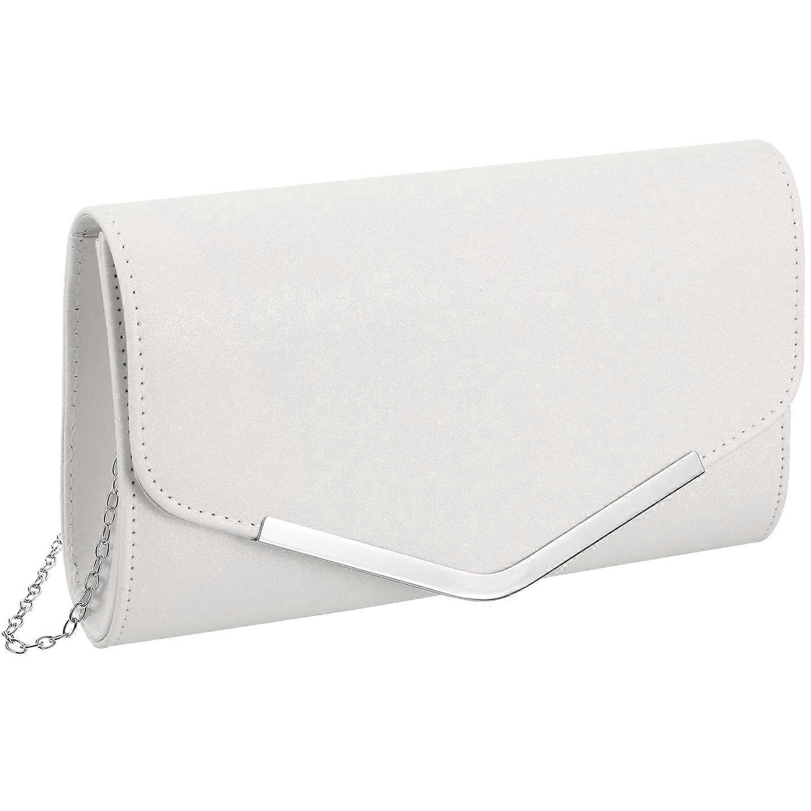 Premium White Evening Clutch with Chain – Elegant Glitter Handbag for Wedding, Party & Formal Events – Stylish and Versatile Design for Women
