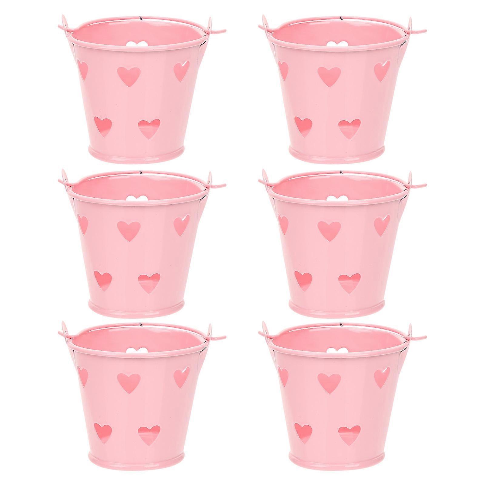 Tin Buckets For Party Small Metal Bucket With Handle Valentine's Day Storage 6Pcs