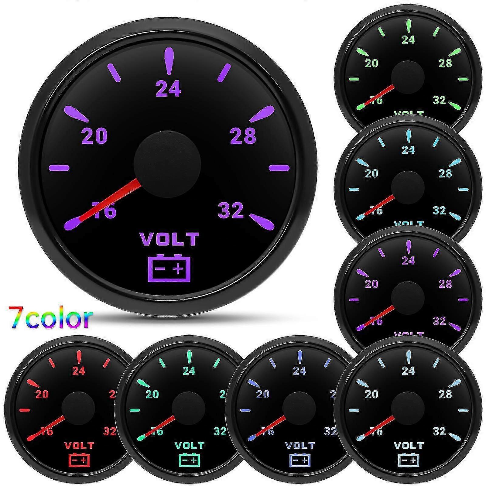 8-16V/16-32V Waterproof 7 Colors Backligh Car Voltmeter 52mm LCD IP67 Voltage Meter Nti-fog Glass compatible with Auto Boat Yacht RV