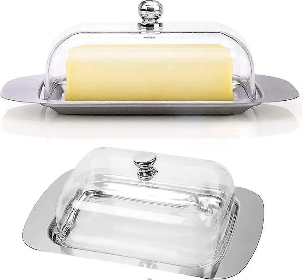 Butter dish, transparent lid, fits perfectly in the fridge door, dishwasher safe, made of stainless steel, holds 250g of butter, butter dish