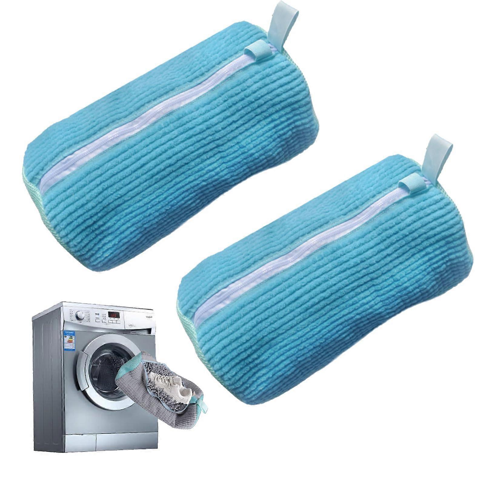 Shoe Washing Bag Set for Washing Machine, 2 Reusable Shoe Bags with Long Shoe Horn, Fits All Shoe Types and Sizes (Blue)
