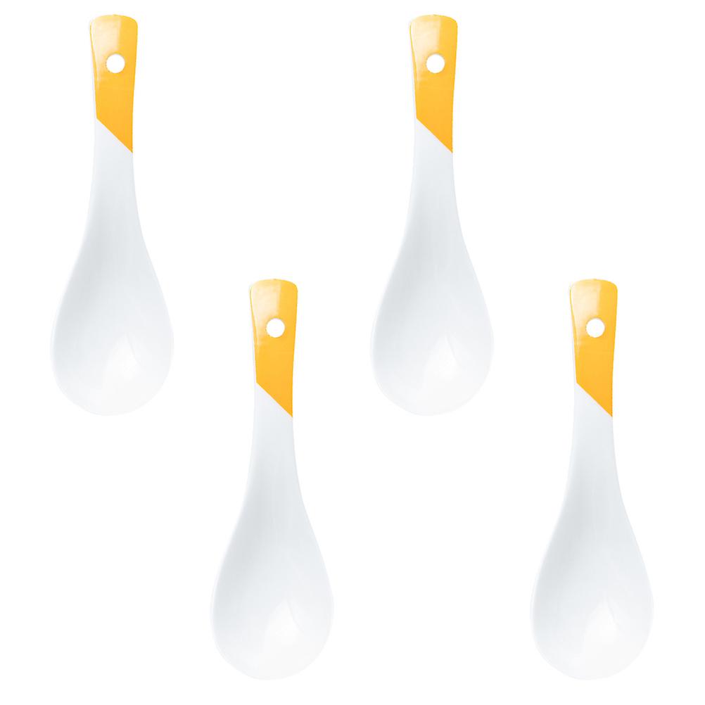 White Ceramic Soup Spoon for Kitchen Use Simple Stylish Design Easy to Clean 4Pcs
