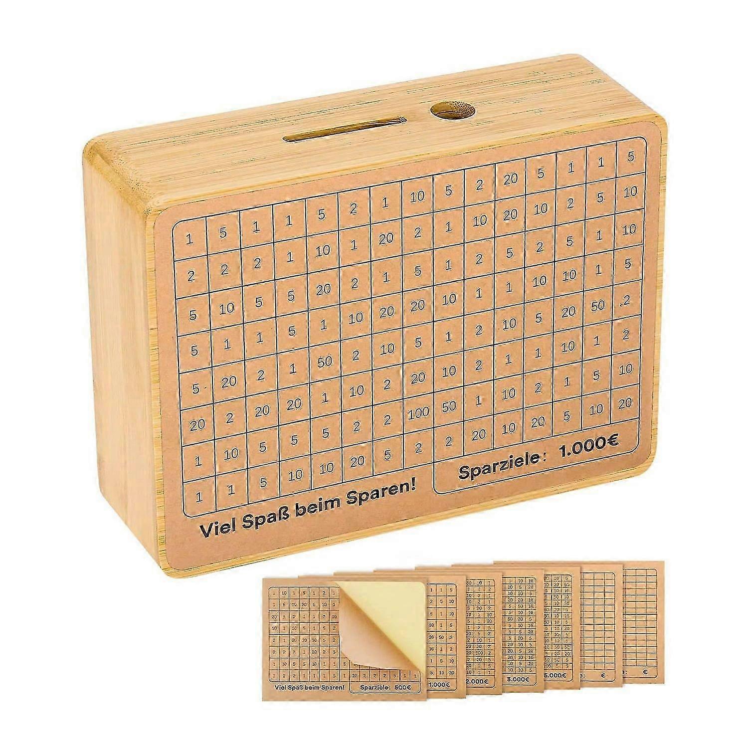 2025 Latest Model Bamboo Wood Money Box with Counter Target Number Sticker Large