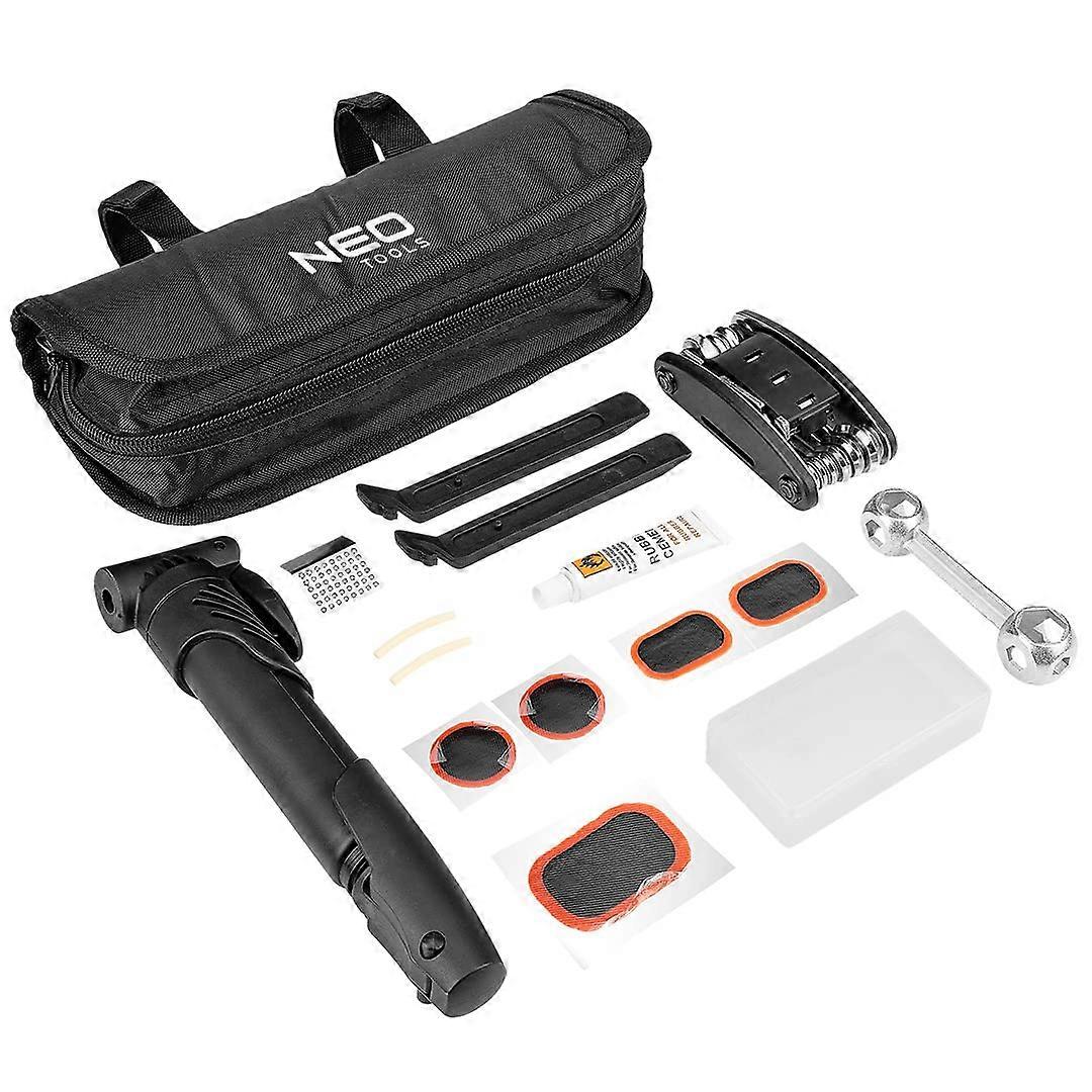 Bicycle Repair Kit 1680D Polyester Bag Kit Includes: Pump, Tire Spoon, Metal Hex Wrench, Bicycle Multi Tool, Tubes Patch, Silicone Tubes, Glue, Peeler