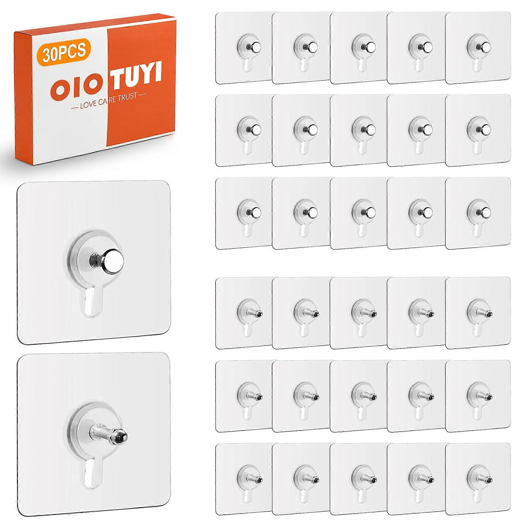 Self-Adhesive Picture Hooks Pack of 30, Transparent No-Drill Adhesive Hooks for Picture Frames, 5 kg Load Capacity