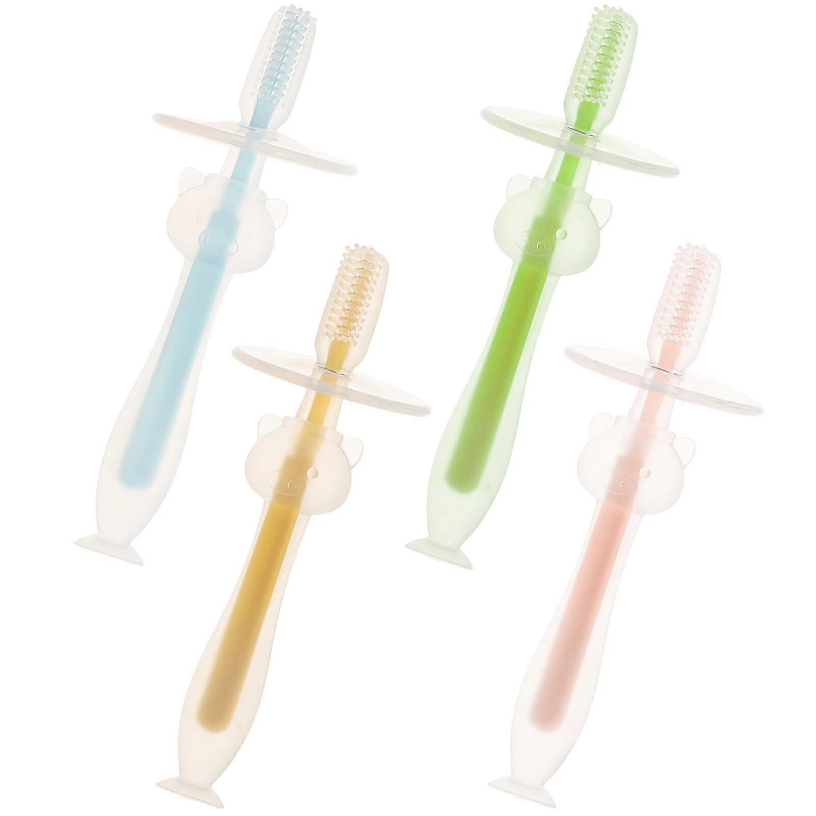 Children's Silicone Toothbrushes Pack of 4 with Suction Base Soft Bristles