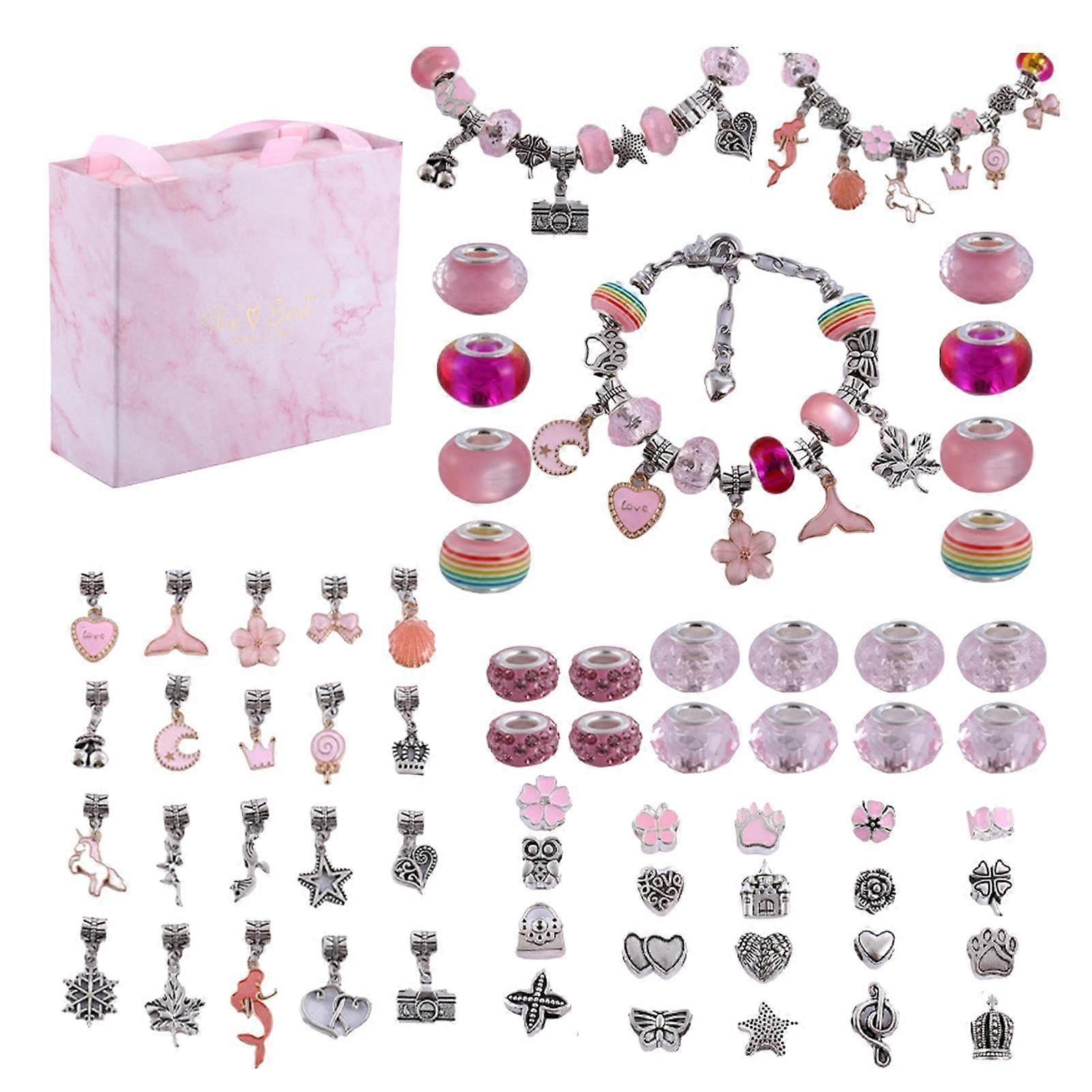 Jewellery Making Kit for Kids Colourful Bracelet Cord Maker Set, Bead Making Kit Pink