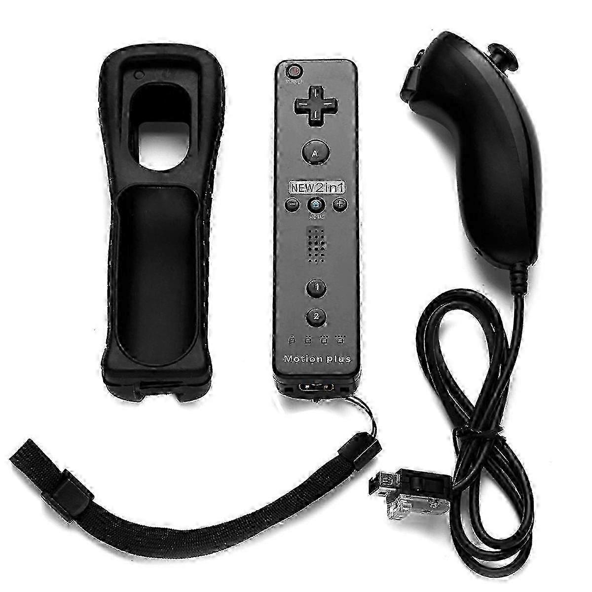 2 in 1 Remote & Nunchuck Controller Remote Controller Gamepad for Console Joystick Joypad Black--
