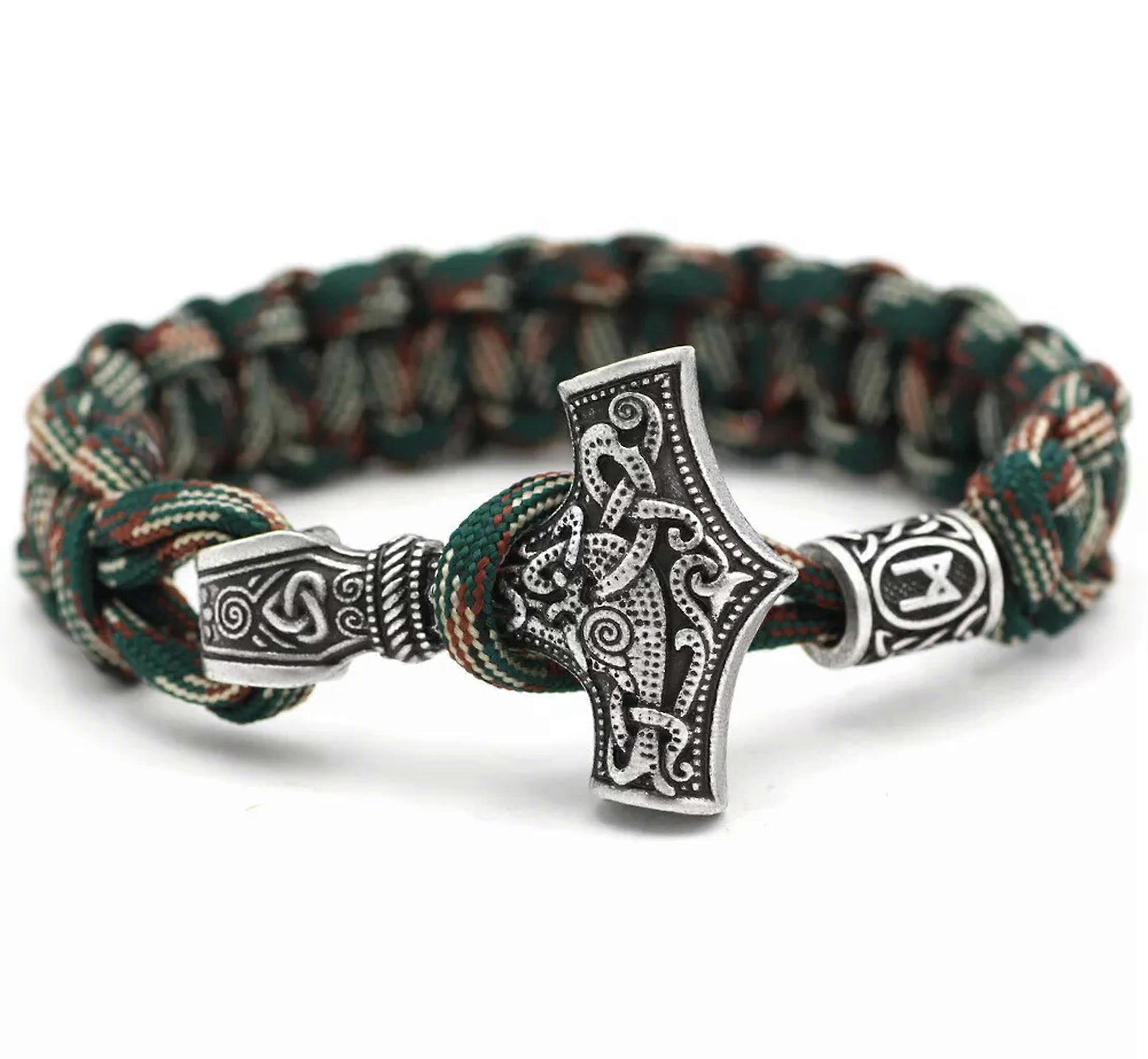 8-Inch Viking Bracelet for Men in Nordic Style with Thor's Mjölnir Hammer Pendant, Adjustable and Durable Design