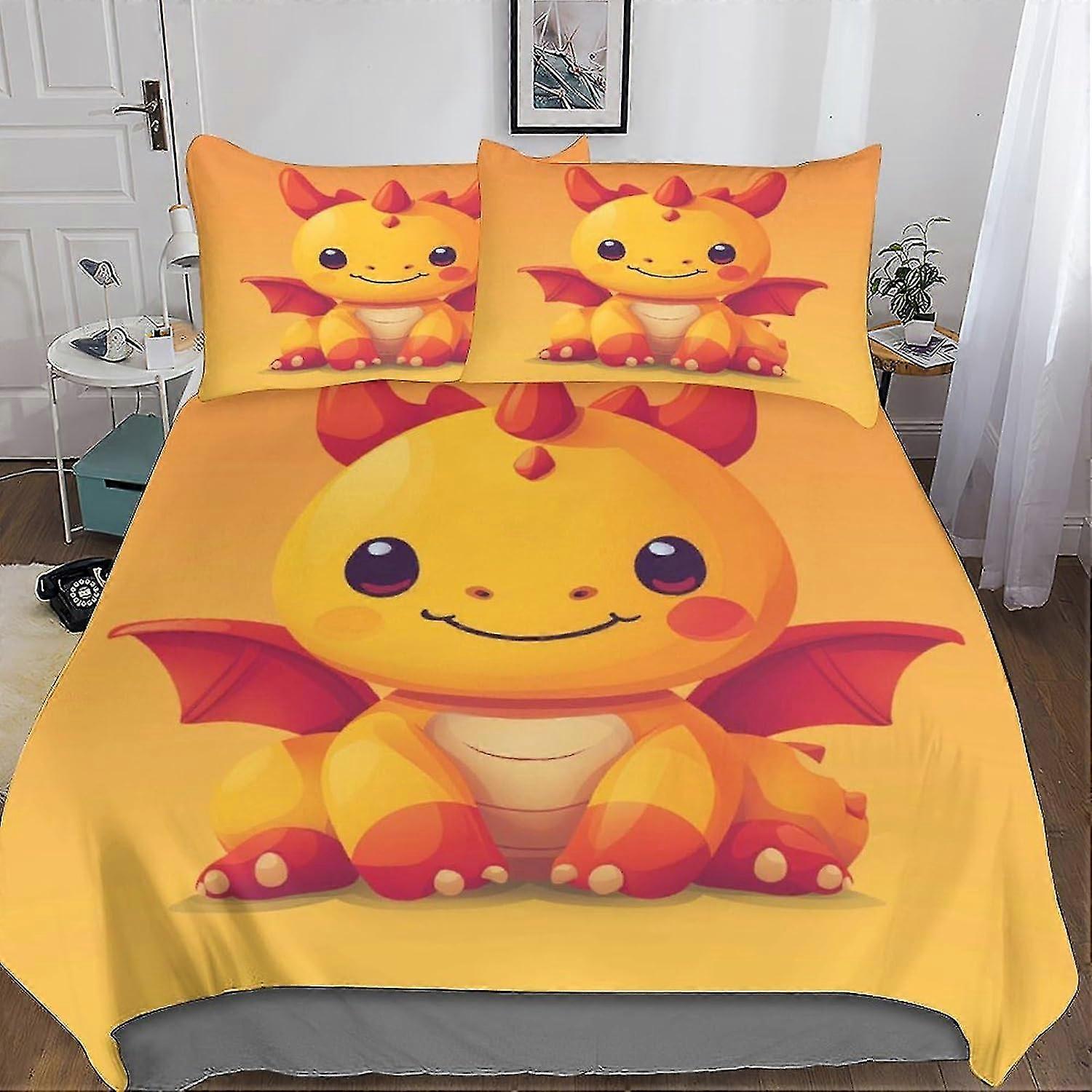 Dinossauro fofo 3 PCs capa de edredão 3D impresso animal colcha capa conjunto de cama com microfibra e fechamento de zíper oculto para meninos