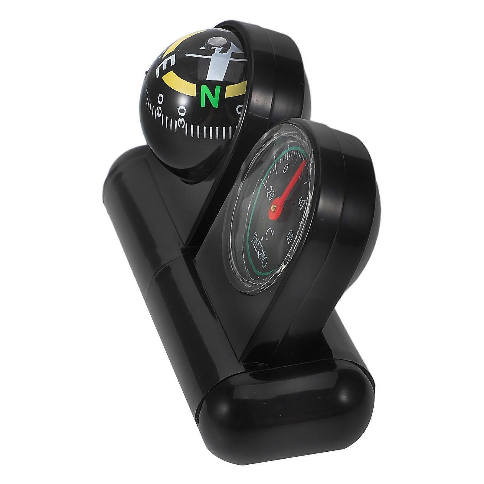 Multi Functional Car Compass and Thermometer for Dashboard with Black Plastic Design for Outdoor Use