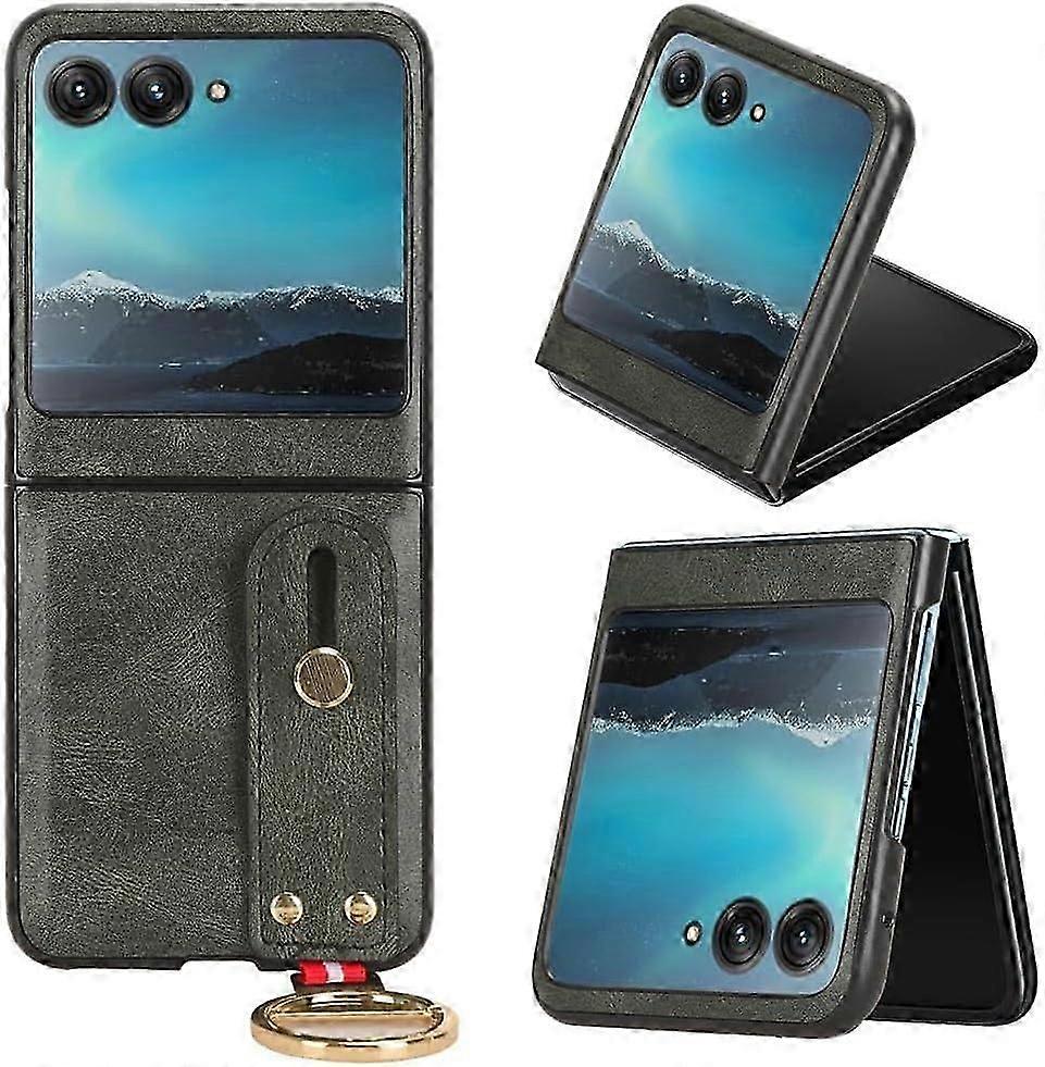 for Motorola Razr Plus Case with Adjustable Wristband Kickstand, for Motorola Razr 40 Ultra Case PU Leather Full Body Protective Cover