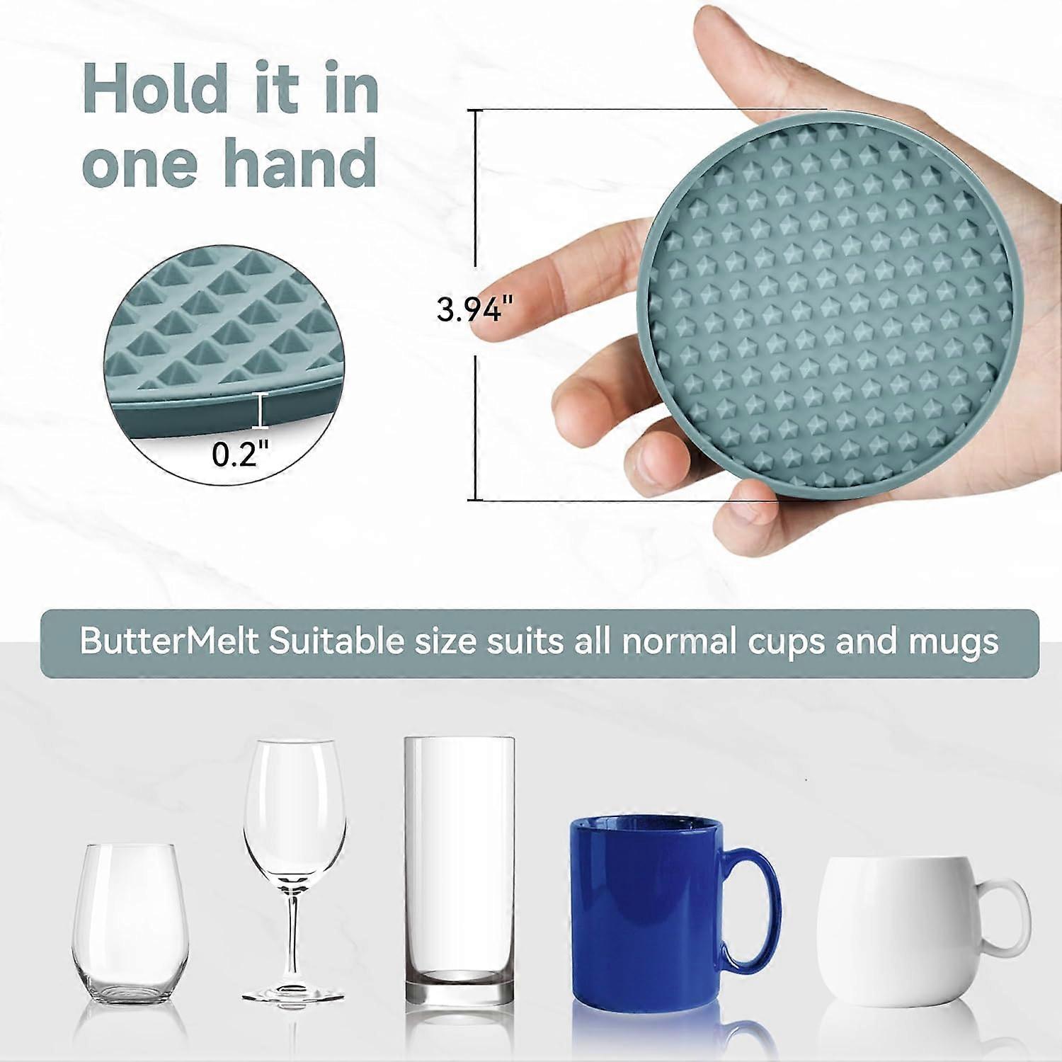 Set of 6 Coasters for Drinks, Silicone Coasters with Metal Holder