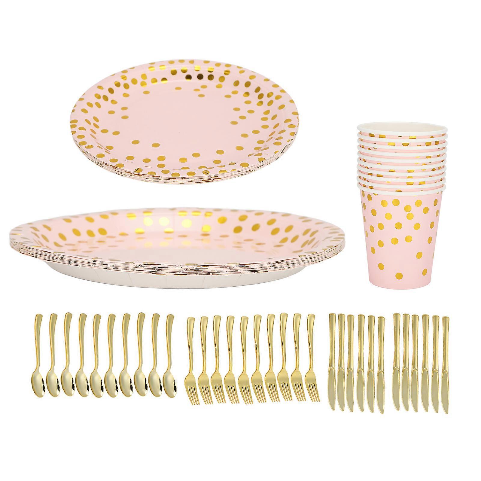 70Pcs Party Paper Plates Food Grade Materials Easily Use Save Time Elegant Golden Disposable Dinnerware Set for Parties