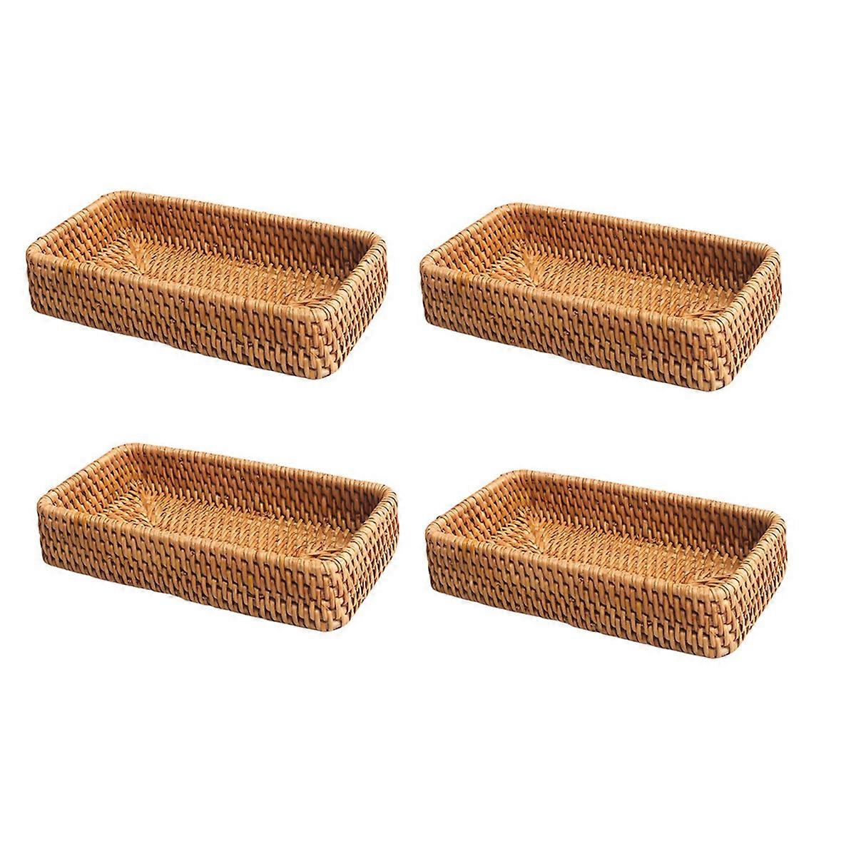 Hand-Woven Storage Basket Rattan Storage Tray Wicker Baskets-C