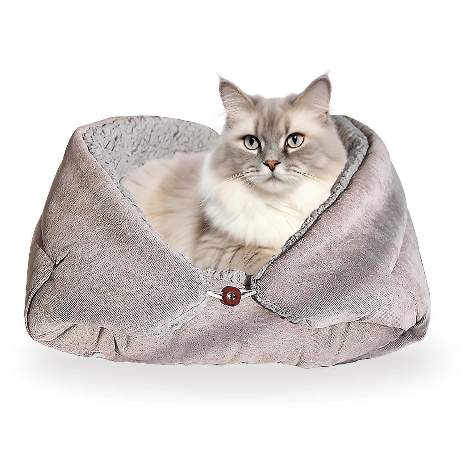 Foldable Pet Mat - 2-in-1 Cat Bed and Small Dog Bed, Grey Medium Cat Blanket for Couch, Space-Saving Design