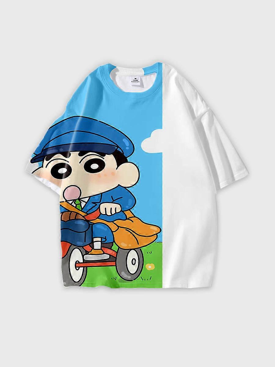 T-shirt girocollo Cartoon Pattern manica corta sciolta JW44