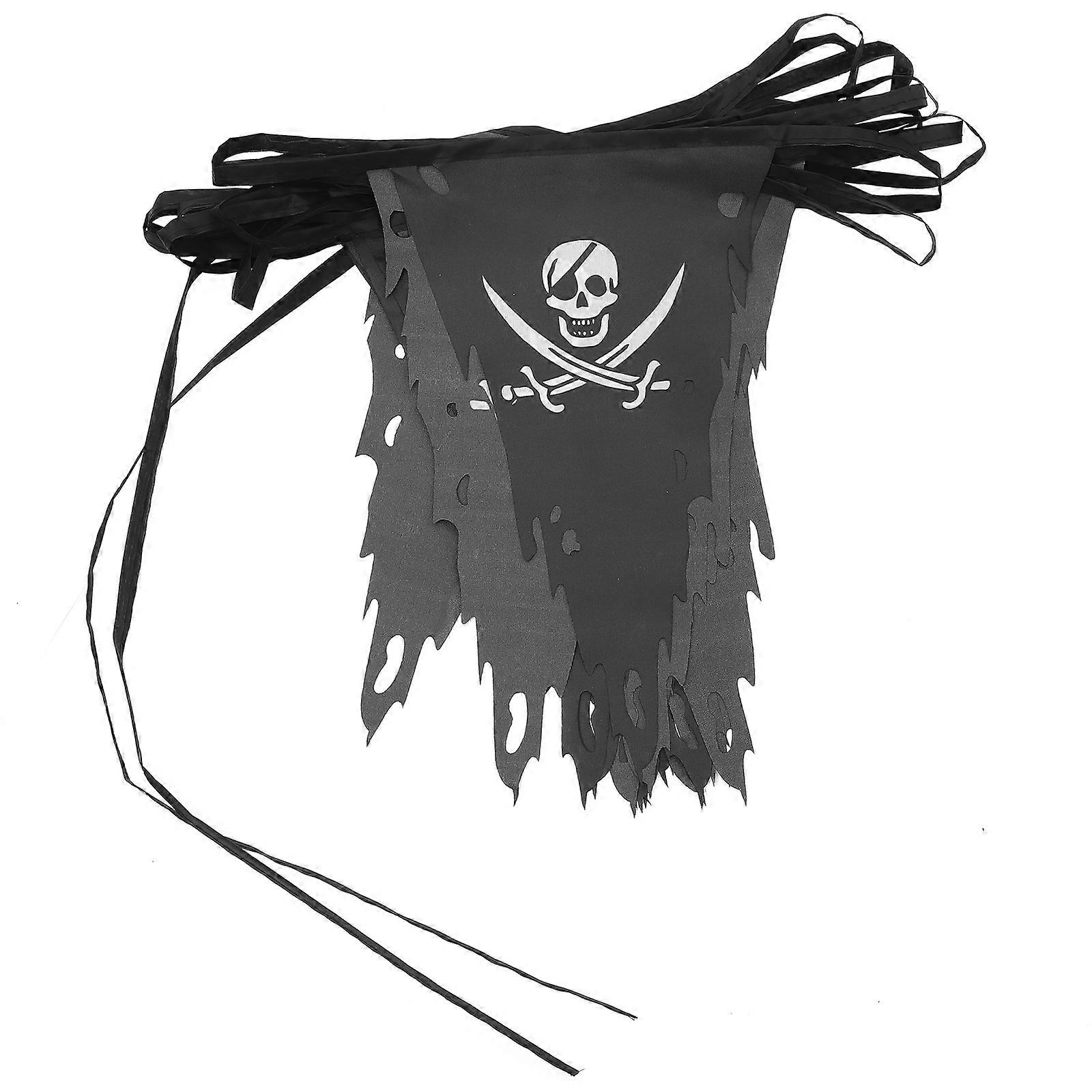 Skull Pirate Halloween Hanging Banner Black White Party Decorative Bunting for Theme Celebration Backdrop Photo Prop