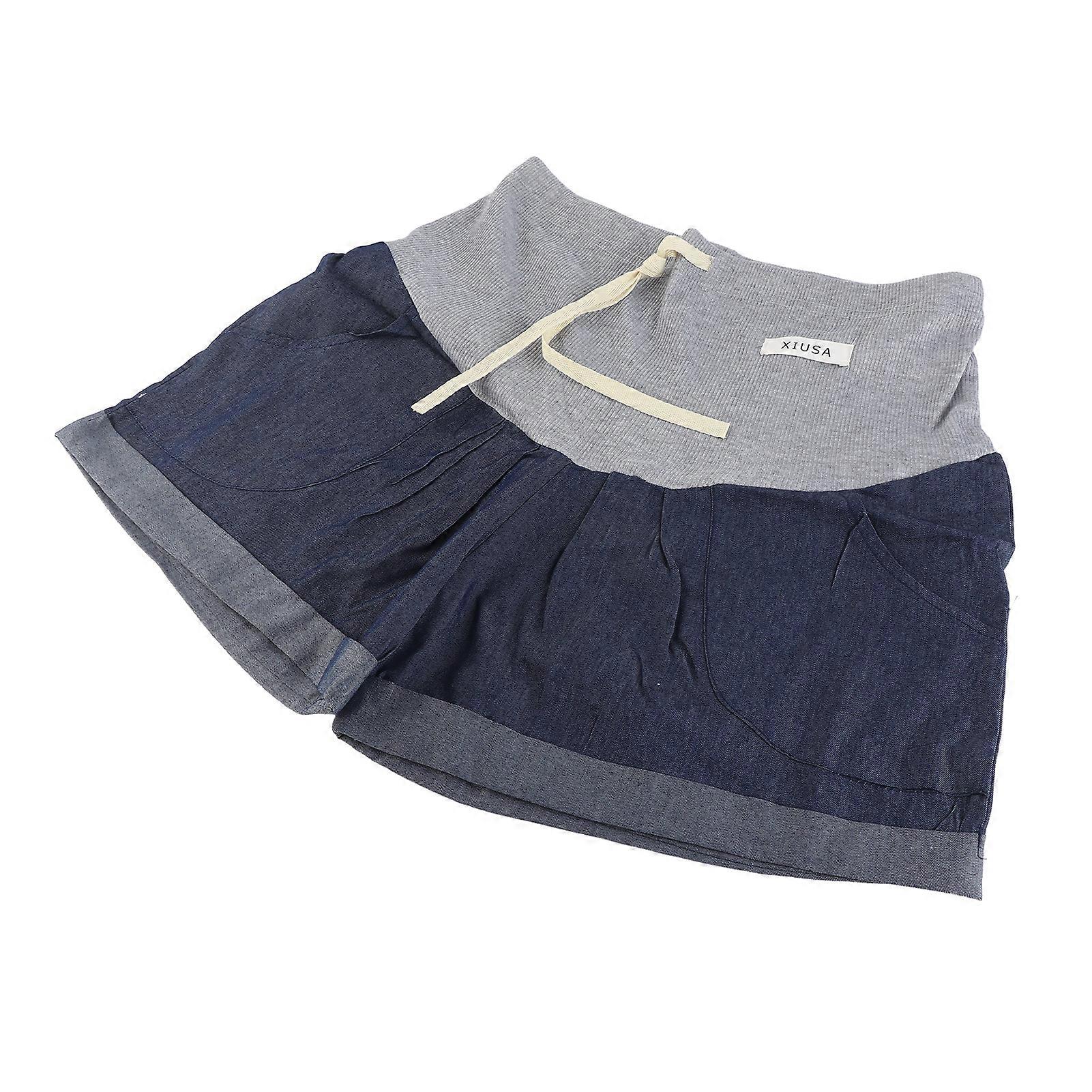 Maternity Denim Shorts Thin Soft Breathable Drawstring Fashionable Pregnancy Support Shorts for Summer Pulled Edge Dark Blue M
