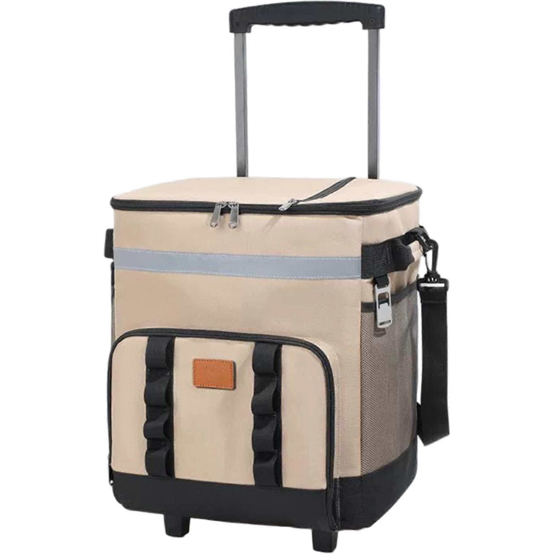 35L Large Collapsible Roll Cooler Bag with Wheels and Handle, Waterproof MultiPocket Insulated Cooler for Picnic, Beach, and Outdoor Use.