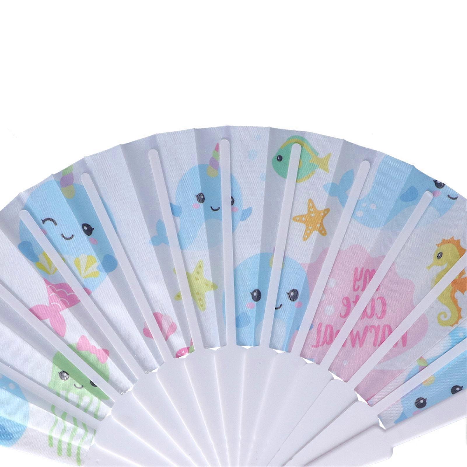 2pcs Folding Fan Cute Animal Pattern Durable Plastic Keeping Cool Tool for Wall Decoration Stage Performances