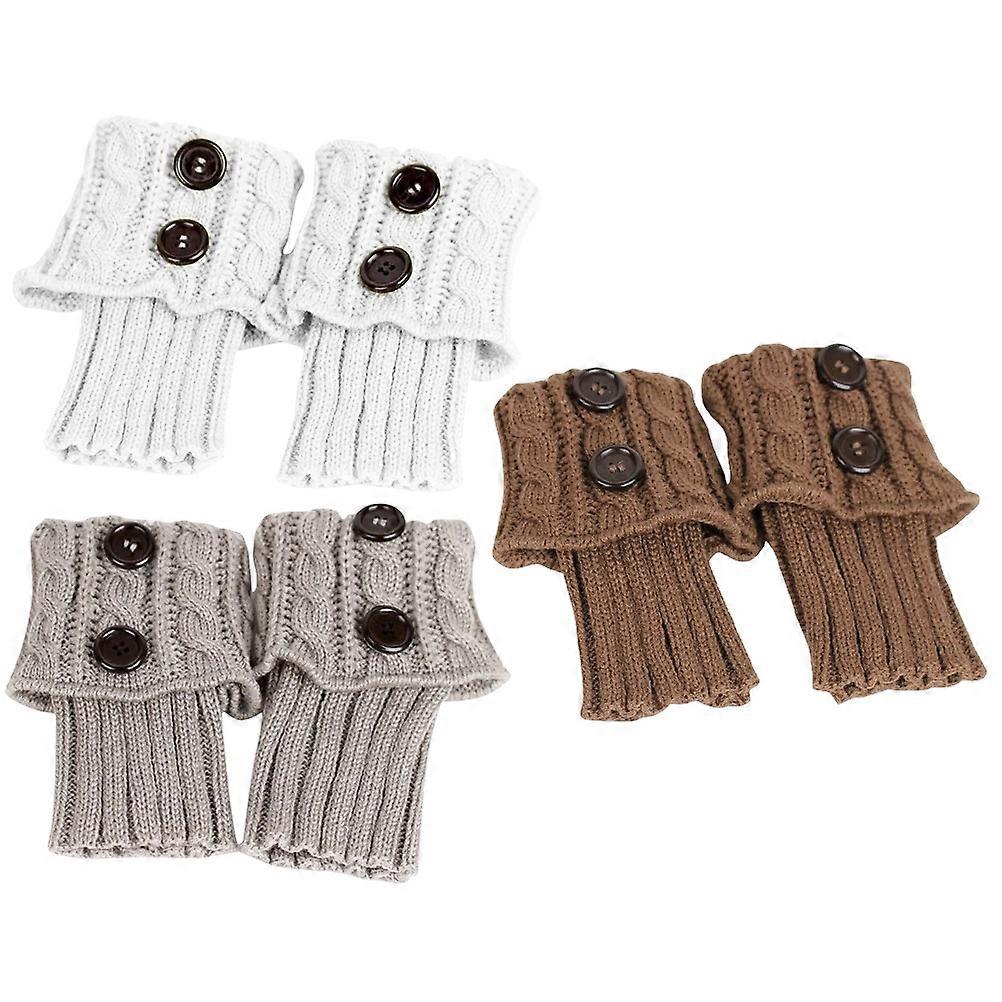 Legwarmers Warm Boot Cover Socks Short Legwarmers Women Boot Covers Knitted Button Design White Warmth 3 Pairs
