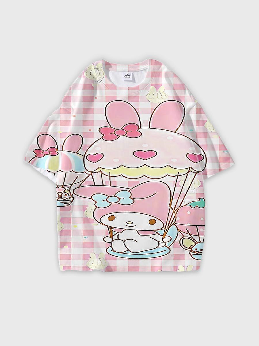 T-shirt girocollo Cartoon Pattern manica corta sciolta M2222