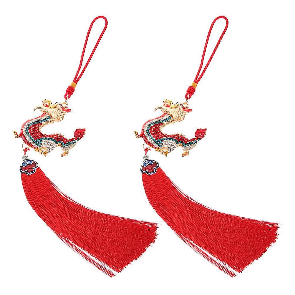 Red Dragon Car Hanging Ornament with Rhinestone Inlay for Rear View Mirror Decoration Easy to Install Zinc Alloy