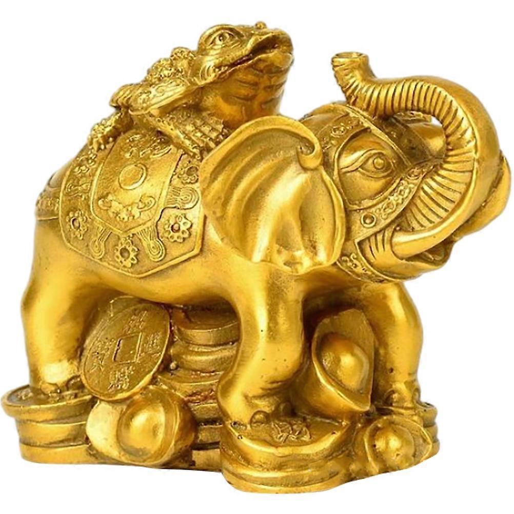 Golden Elephant Figurine for Home Desk Decor with Flat Bottom Space Saving Brass Material 3 5 Inch
