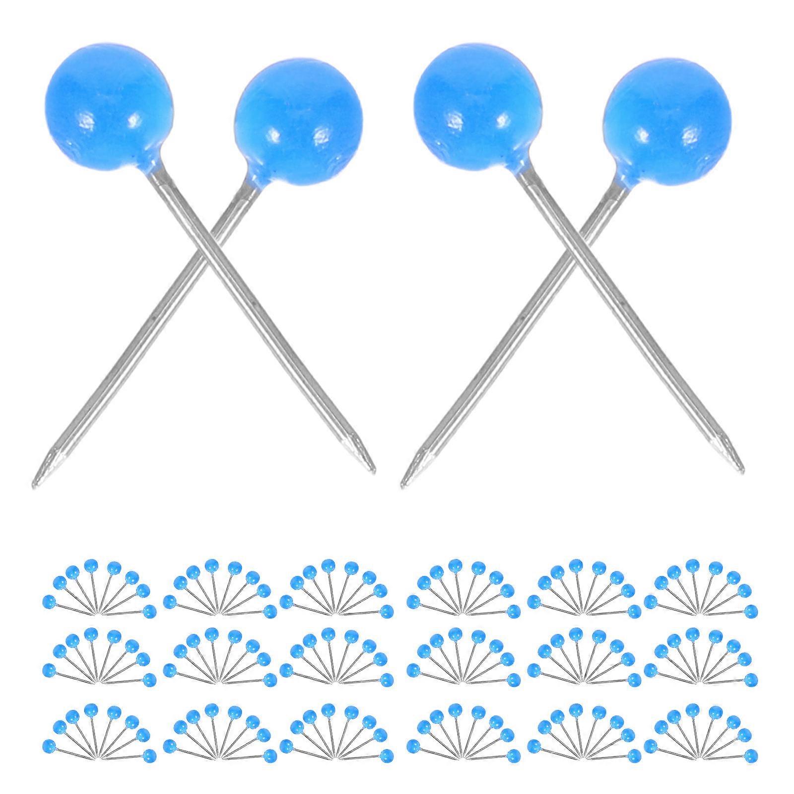 Push Pins Map Tacks Round Ball Head For Cork Board Office Use 1.2x0.4cm Blue Plastic Marking Locations 500Pcs