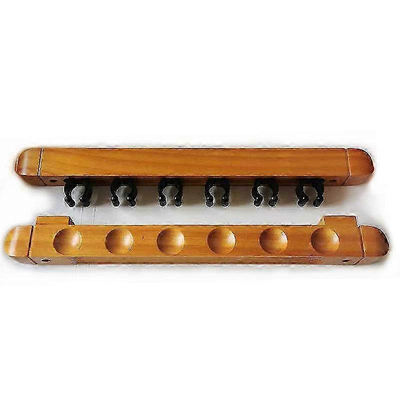 Wall-Mounted Solid Wood Billiards Cue Rack with 6 Holes - Stylish Hardwood Pool Cue Holder in Original Wood Color