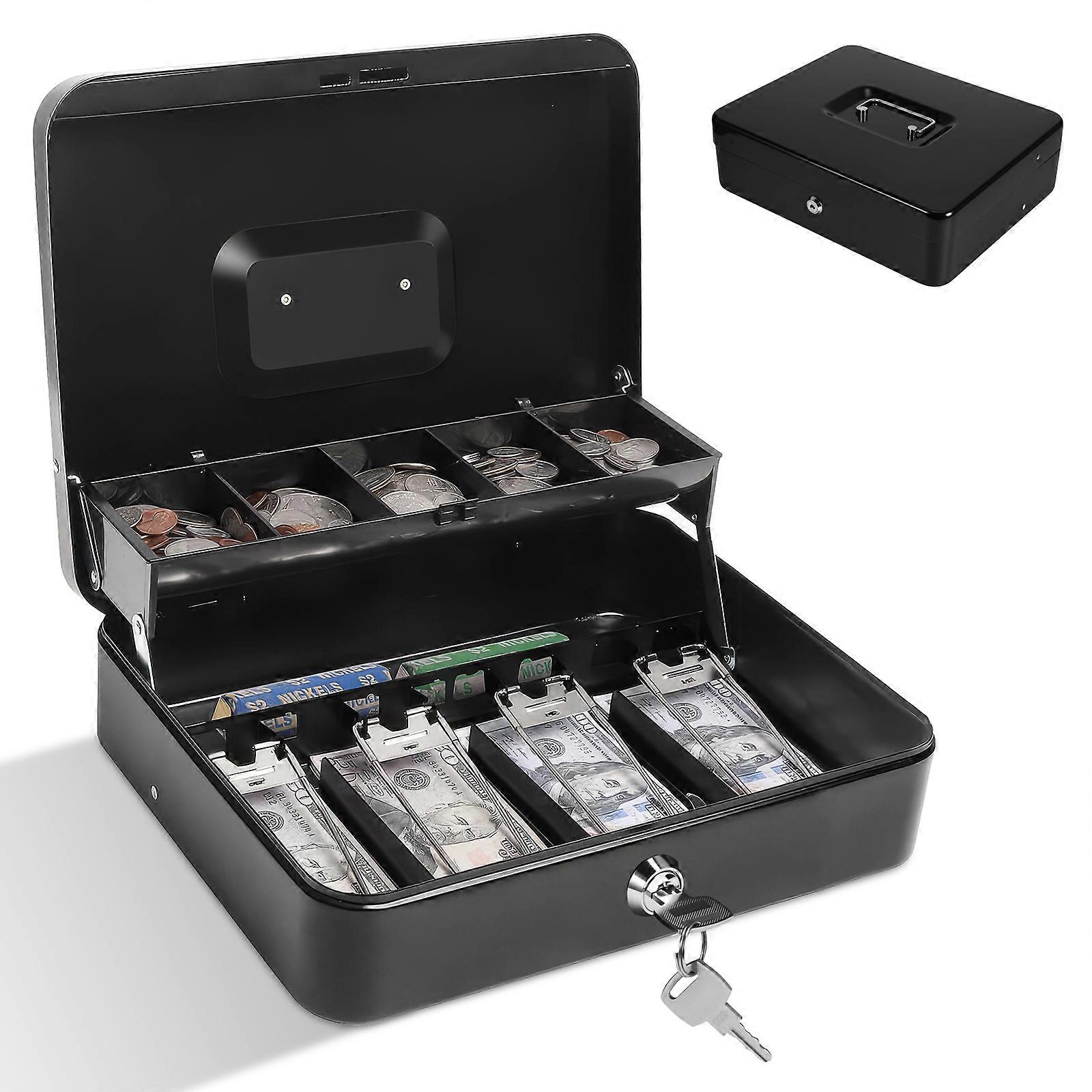 Portable Cash Box with Tray - Black
