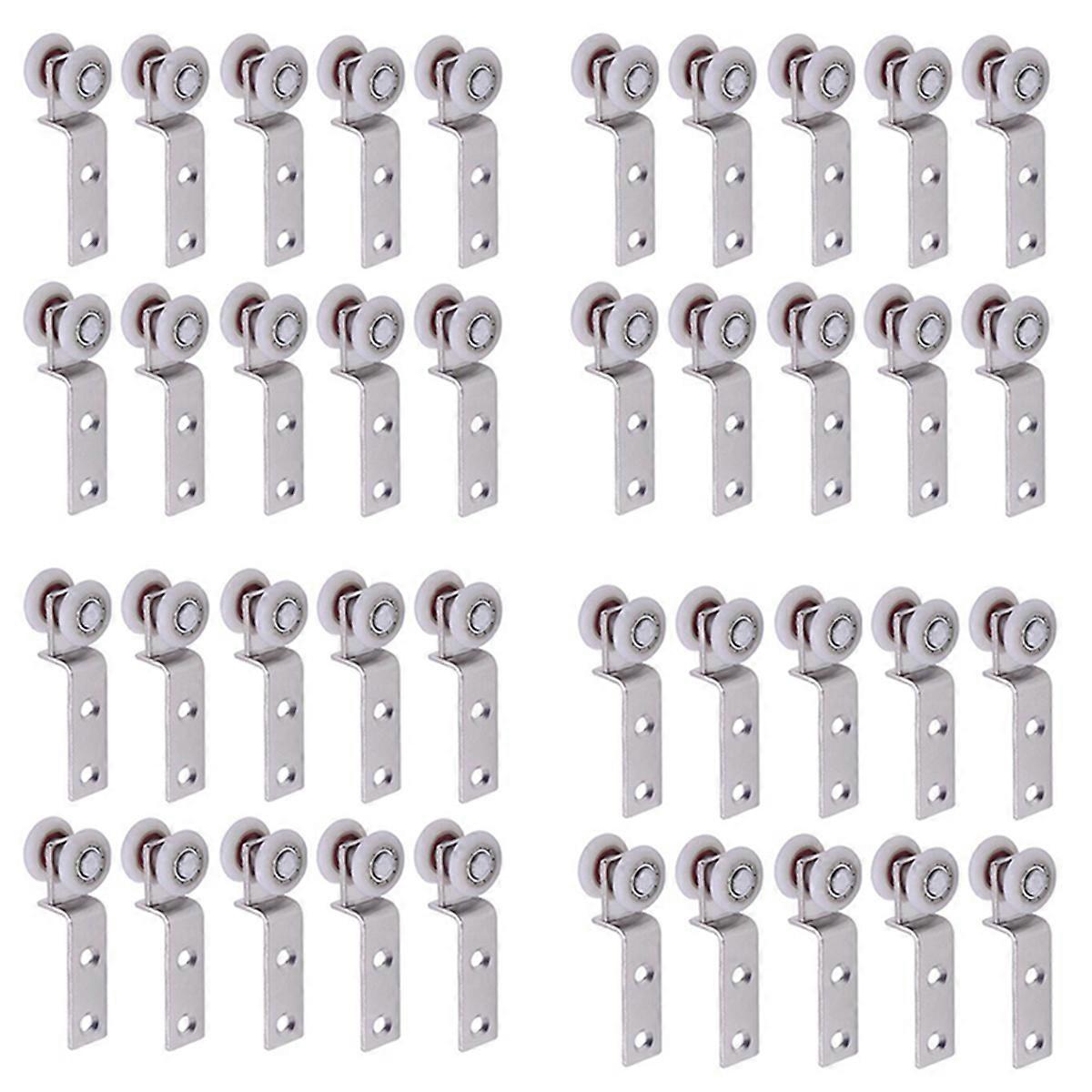 40Pcs Bend Pipe Metal Bearing Pulley Block with Two Plastic Wheel for Sliding Door Window Cabinet