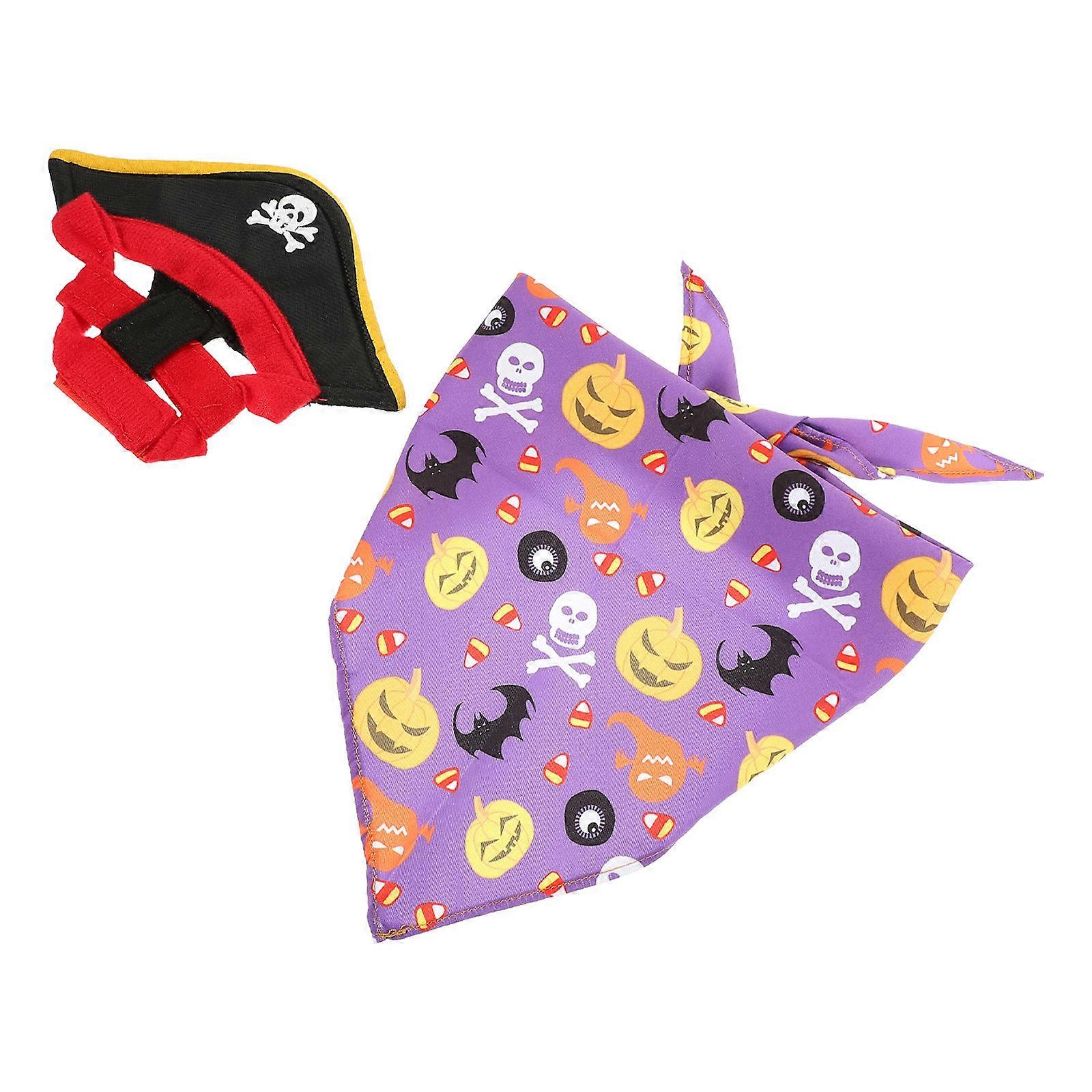 Halloween Pet Costume Set For Small Cats With Purple Triangular Pirate Design Scarf Accessory For Festive Parties 1 Set