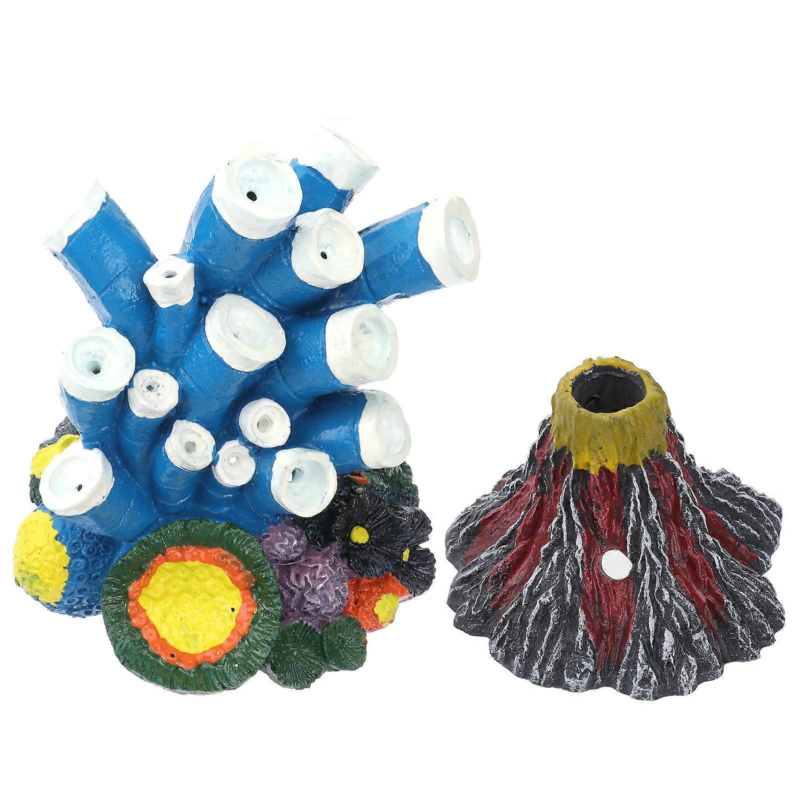 Volcano Shape Aquarium Ornament 2PCS Bubble Diffuser Underwater Environment Fish Tank Oxygen Pump Vibrant Colors